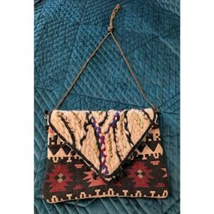 Lovestitch Rectangular Woven Aztec Print Boho Hippie Bag Purse Chain Strap